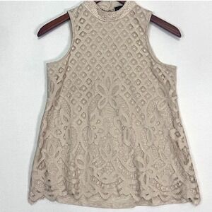 Weavers Girls Beige Lace Overlay Sleeveless Mock Neck‎ Top XS Victorian Romantic